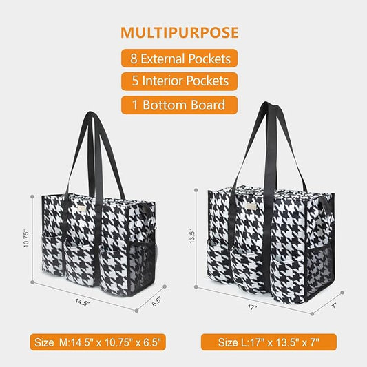 TOPDesign Utility Water Resistant Tote Bag with 13 Pockets, Top Zipper Closure & Thick Bottom Support, for Working Women