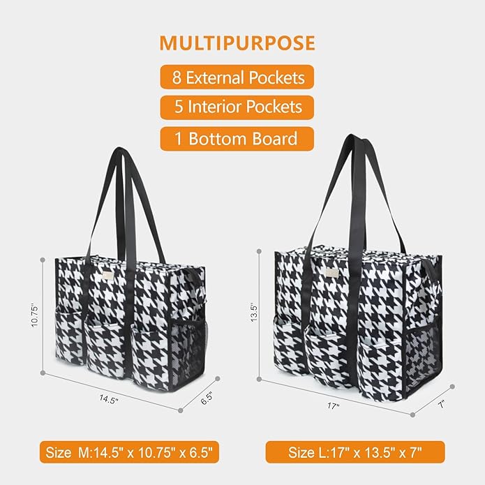 TOPDesign Utility Water Resistant Tote Bag with 13 Pockets, Top Zipper Closure & Thick Bottom Support, for Working Women