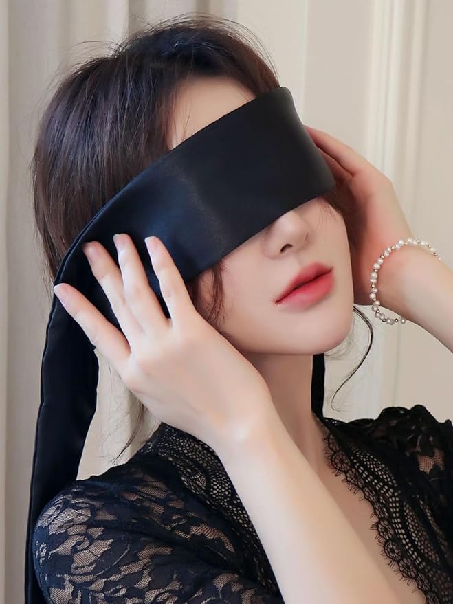 Blackout Sleep Mask for Women Mysterious Masquerade Soft Mask Blindfold Black Eyemask Adjustable Eye Mask Halloween Cosplay Costume Accessories Valentine Gifts for Women (Black)