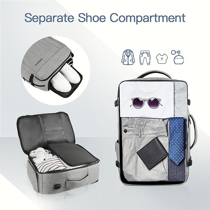 Travel Backpack, Extra Large 50L Expandable Backpack for Men Women, Carry On Backpack For Airplanes, Travel Essentials Luggage Suitcase Daypack Travel Gift Weekender Bag, Grey