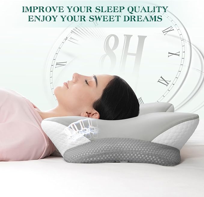 Cervical Pillow for Neck Pain Relief - Ergonomic Memory Foam Contour Pillows with Cooling Cover & Adjustable Heights, Orthopedic Cervical Pillow for Side, Back & Stomach Sleepers (Grey)
