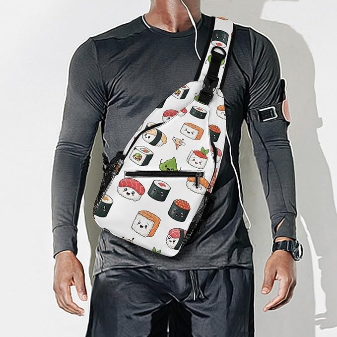 SWEET TANG Cute Sling Shoulder Backpacks Kawaii Food Theme Japanese Sushi Bags Chest Sack, Anti Theft Crossbody Rucksack for Hiking Traveling Sports, Multipurpose Daypacks for Men Women