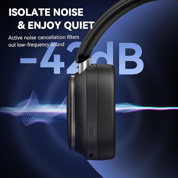 Hybrid Active Noise Cancelling Headphones, Over Ear Bluetooth 6.0 Wireless Headphones, 50H Playtime, Deep Bass, HiFi Stereo Sound（Black）