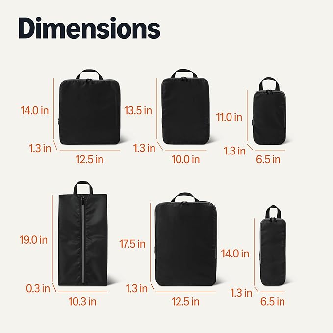 Amazon Essentials Ultralight Compression Packing Cubes Packing Organizer black 6 pack Black