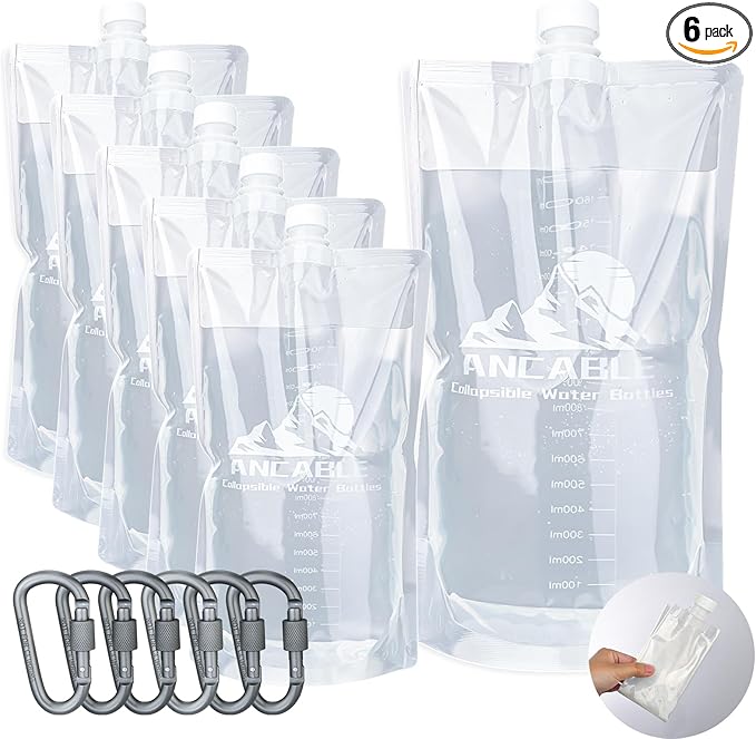 64oz Collapsible Water Bottles, 6-Pack Reusable Travel Foldable Water Bottles for Hiking Camping Running Bike, BPA-Free Water Bottle