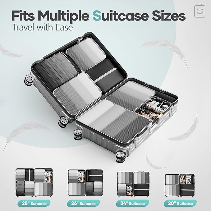 Veken 9/11 Set Compression Packing Cubes for Travel Essentials,Compressible Expandable Large Luggage Suitcase Organizer Bags for Clothing,Durable Space Saver Storage Bags with Toiletry Bags(Black)