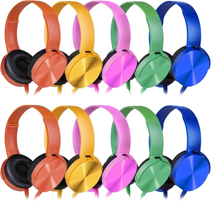 Classroom Headphones Bulk 10 Pack Multi Color for Kids School Students, Wholesale Class Set Durable Earphones for Children Toddler Teens Boys Girls Adult Chromebooks Laptop Computer(LS450, 10 Mixed)