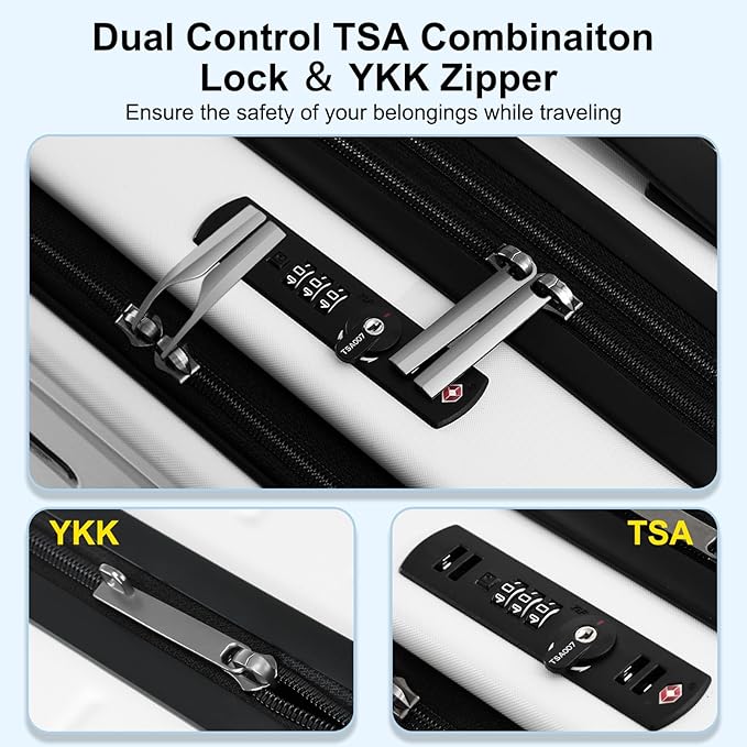 Expandable Carry On Luggage Airline Approved, 20 Inch Lightweight ABS+PC Hard Shell Suitcases with Front Pocket, Spinner Wheels, TSA Lock (White, 1PC)