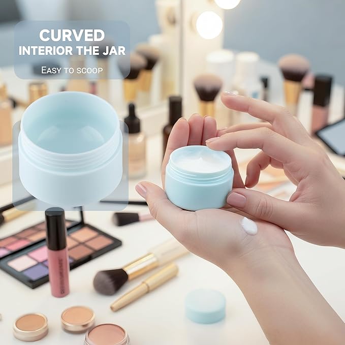 Travel Size Containers, 1OZ Small Plastic Containers with Lids, Travel Container for Creams, Lotion, Toiletries, Makeup (2PCS Blue and 2PCS Pink Plastic Jars)