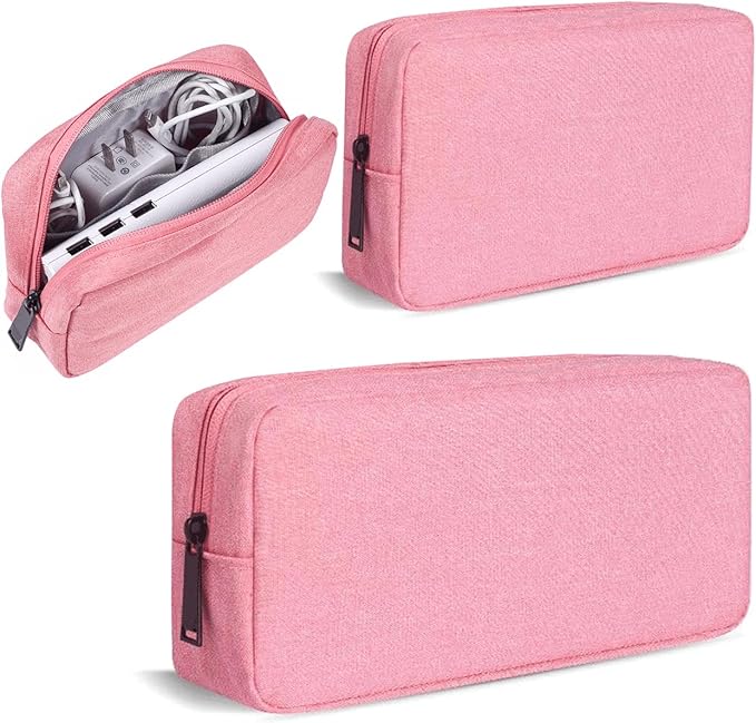 Electronic Organizer Bag, Travel Cable Organizer Bag Waterproof Portable Electronic Accessories Storage Multifunctional Case for Charger, Mouse, Power Bank, Cosmetics Kit (Small+Big, Pink)