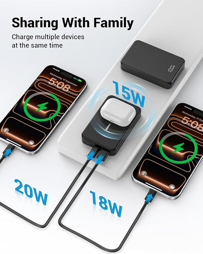 Magnetic Portable Charger for Magsafe Power Bank, 26800mAh 20W PD Large Capacity Aluminum Alloy USB-C in&Out Wireless Fast Charging Battery Pack for iPhone 17Pro Max/16/15/14/13/12 Series, Black