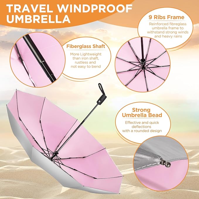 NINEMAX UV Umbrella for Sun Protection UPF 50+, 46 Inch Travel Compact Sun Umbrellas UV Blocking Small Auto Open Personal Portable for Walking