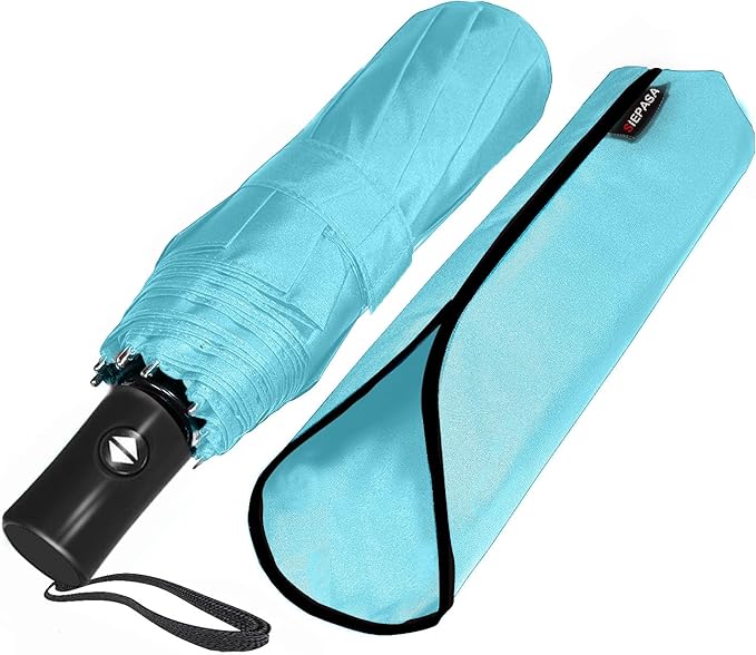 SIEPASA Windproof Travel Compact Umbrella-Automatic Umbrellas for Rain-Compact Folding Umbrella, Travel Umbrella Compact, Small Portable Windproof Umbrellas for Men Women Teenage.(Light Blue)