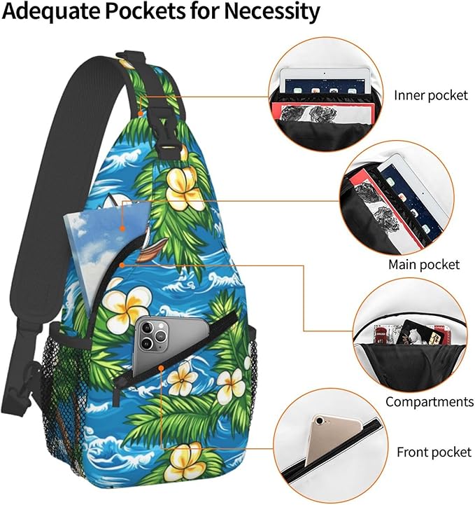 Hawaii Tropical Palm Sling Backpack Crossbody Bag Casual Chest Bags Travel Hiking Daypack Shoulder Bag for Women Men