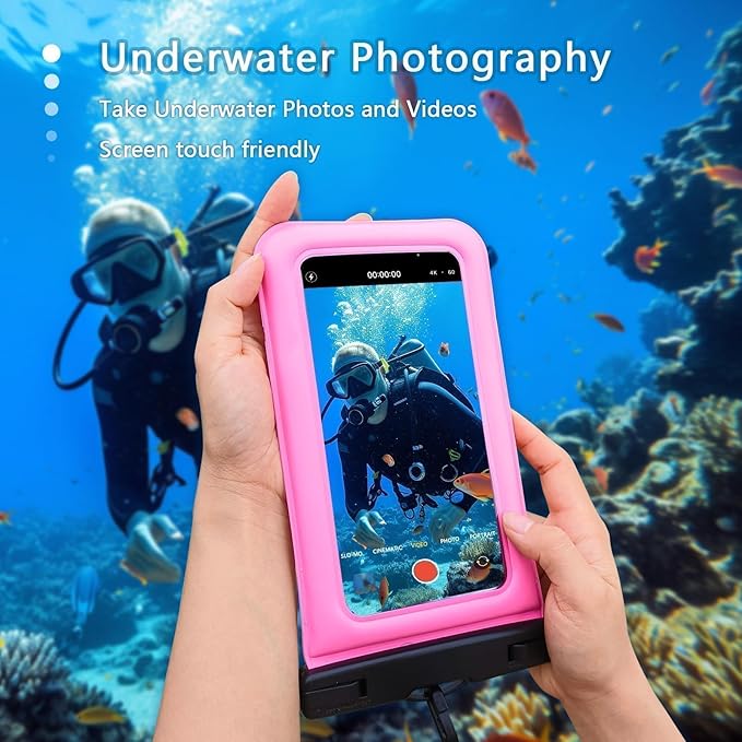 Floatable Waterproof Phone Pouch/Case with Crossbody Lanyard for iPhone 17 Series 16 Pro Max/15 Pro/14/13/12, IP68 Cellphone Dry Bag Beach Cruise Ship Essentials, 1 Pack-Pink-7″