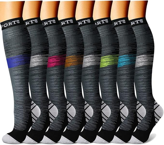 CHARMKING Compression Socks for Women & Men Circulation (8 Pairs) 15-20 mmHg is Best Support for Athletic Running,Cycling