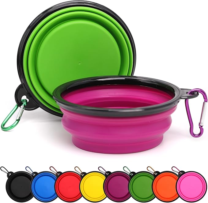 2 Pack Dog Bowl Pet Collapsible Bowls with Clasp Puppy Travel Bowl Portable Cats Water Food Dish for Walking Parking Outdoors Traveling