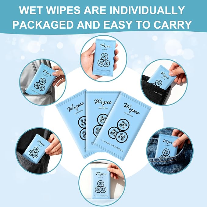Individual Hand Wipes,Wet Wipes Individually Wrapped Bulk Cleansing Travel Size Wet Wipes for Wedding Travel Restaurant Barbecue(Cucumber,pack of 50)