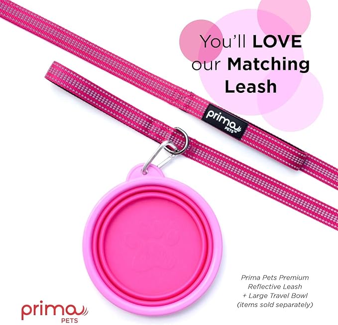 Prima Pet Collapsible Silicone Water Travel Bowl with Clip for Dog and Cat, Portable and Durable Pop-up Feeder for Convenient On-The-go Feeding – Size: Large (5 Cups) Pink