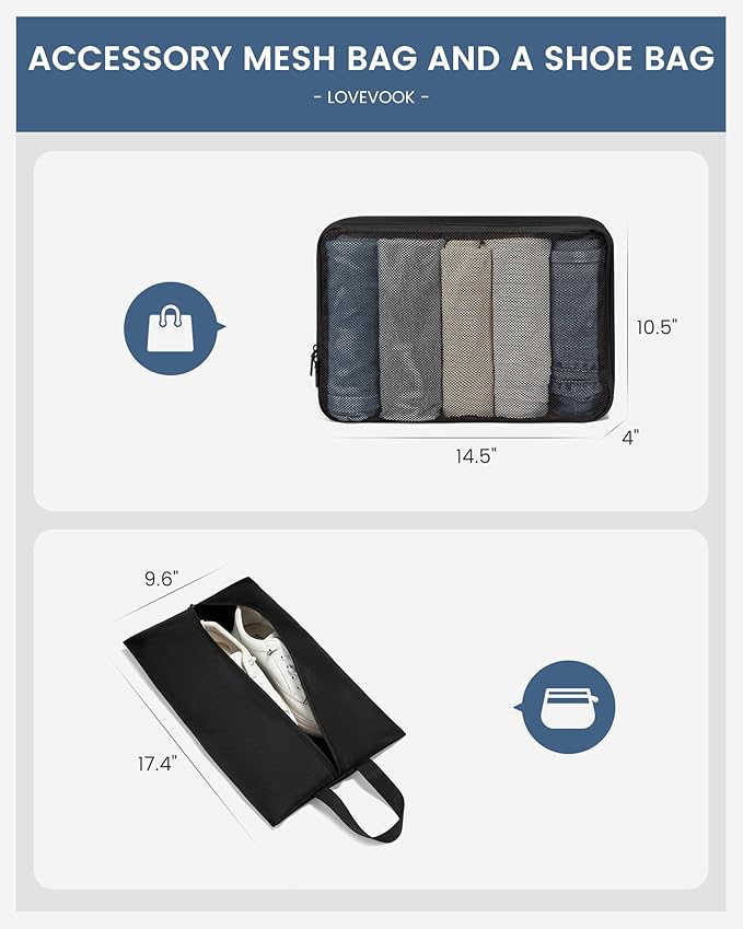LOVEVOOK Business Softside Checked Luggage with 15.6/17.3 Inch Laptop Compartment, 24 Inch Checked Suitcase with Spinner Wheels Large Capacity Luggage with TSA Lock for Business Trip Travel Grey&Black