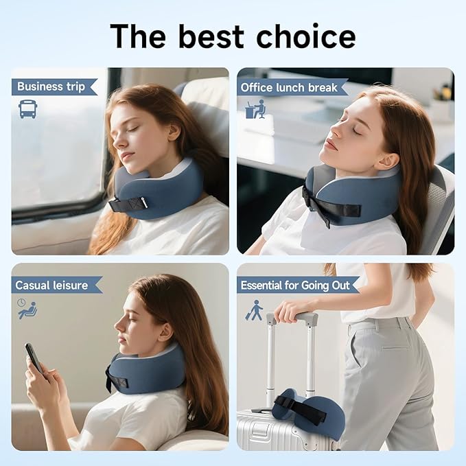Travel Pillow/Neck Brace, Airplane Pillow with Sleep Mask and Ear Plugs, Breathable Removable Cover & Ergonomic Design - Essentials Travel Neck Pillow for Airplane, Car, Office & Home Use (Blue)