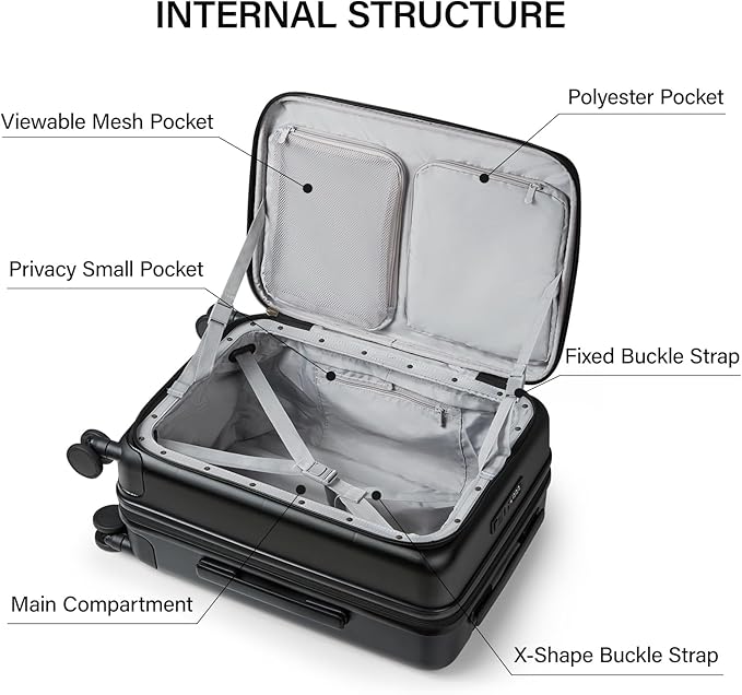 MILADA Expandable Checked Luggage 24 Inch Top Opening Travel Luggage Hard Shell Suitcases with Wheels TSA Approved Luggage Trunk Rolling Medium Checked Suitcase, Black