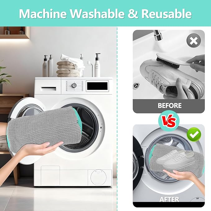 Shoe Washing Machine Bag, Shoe Cleaning Bag, Reusable Laundry Shoes Bag for Washer & Dryer Cleans & Protects All Shoes Types 2PCS (Grey)