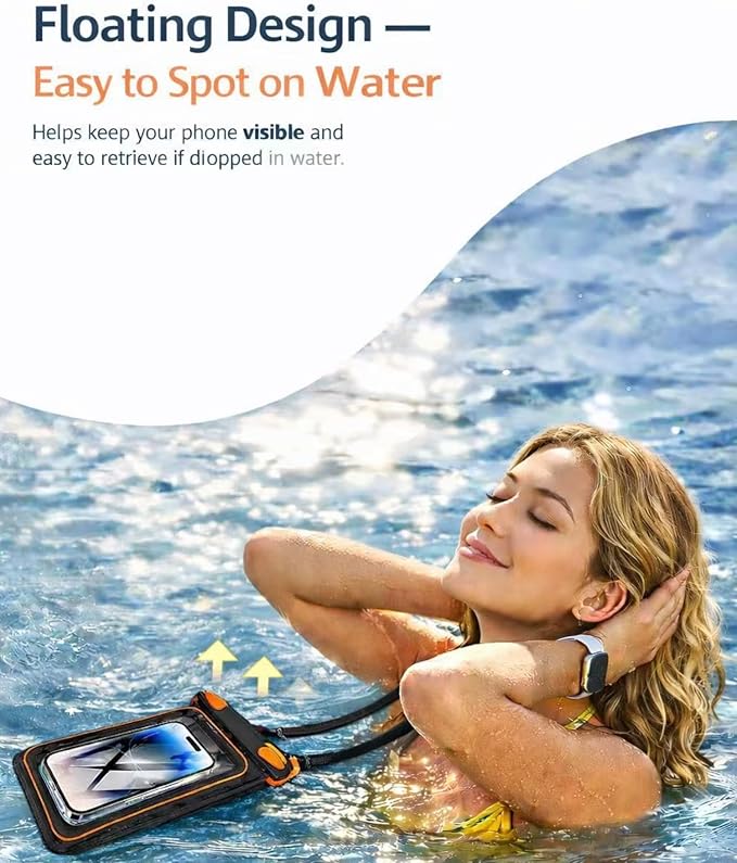 2 Pack Floating Phone Pouch with Dual Compartments, IPX8 Rated Waterproof Case for Rain, Beach, Boating & Kayaking, Clear Touch Screen, Fits Phones Up to 8.5”(Black-Black)