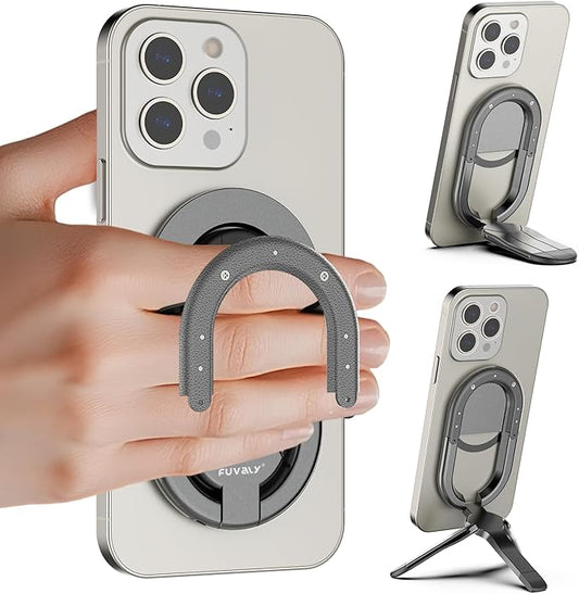 [2025 New] FUVALY Magnetic Phone Grip for MagSafe Phone Tripods 4-in-1 Desk Stand, Phone Ring Holder for iPhone 17/16/15/14 Pro&Android (Grey)