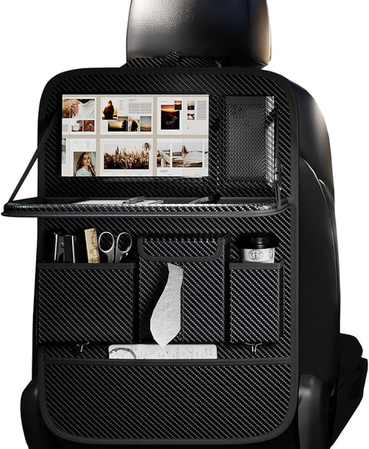 Car Seat Organizers,Multi-functional Back Seat Protectors, Storage Pouches, and Tray Holders (for Cars, Kids, Seat Back and Rear Seats) (Carbon Fiber, 1 Pcs)