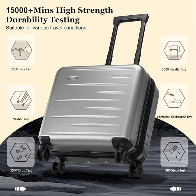 16 Inch Carry On Luggage Airline Approved, Expandable Lightweight ABS+PC Hard Shell Suitcases with 360° Spinner Wheels, TSA Lock, YKK Zippers (Dark Gray, 1 PC)