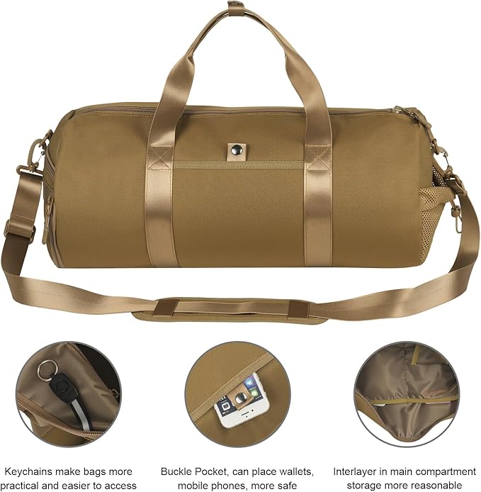 ArcEnCiel Medium Tactical Duffle Bag Men Gym Pack Molle Shoulder Bags Shoes Storage Sports Handbag with Patch(Coyote Brown)