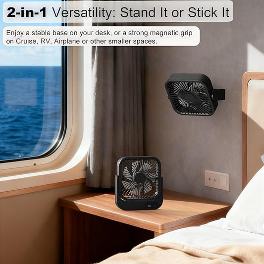 Zaardend Cruise Ship Approved Magnetic Fan, Upgraded 5000mAh Rechargeable & Plug-In, Cruise Must Haves Essentials 2026, Portable Travel Fan Magnetically Cabin Ceiling Airplane RV Camping