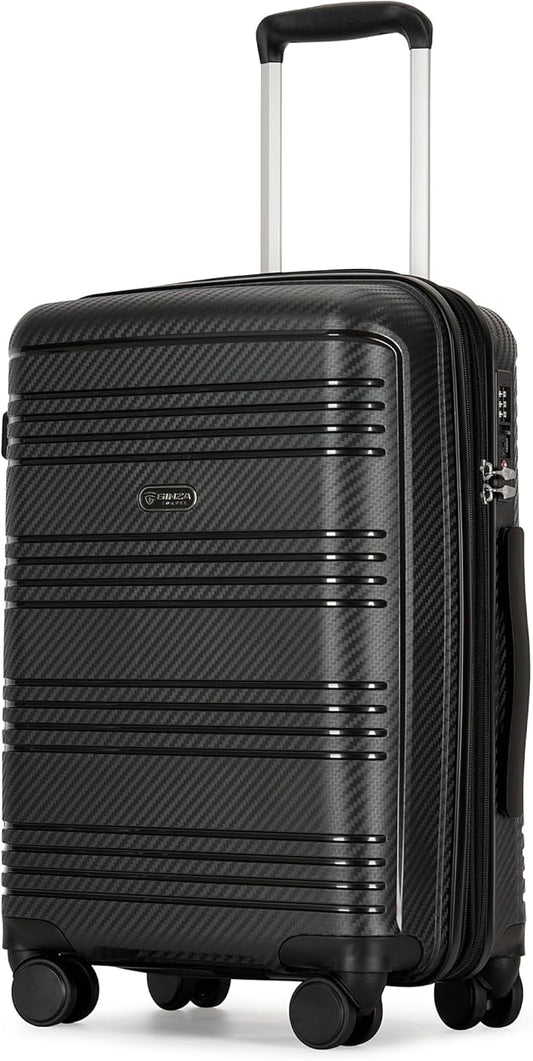 GinzaTravel 20 Inch Carry on Luggage 22x14x9 Airline Approved Hardside Suitcase with Spinner Wheels TSA Lock, 20-Inch, Black