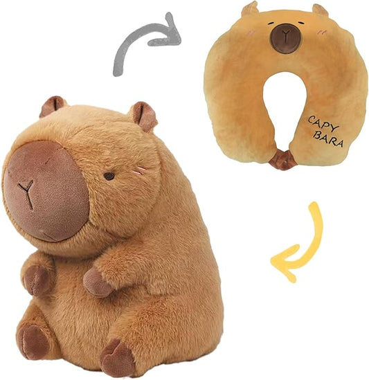 Travel Pillow for Kids & Adults Car Neck Pillow Memory Cotton U-Shaped Neck Pillow Soft Head Support Travel Accessories for Airplane Car Train Bus (Capybara)