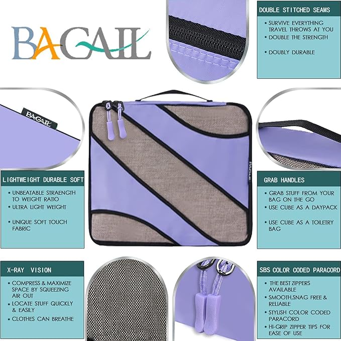 BAGAIL 6 Set Packing Cubes,Travel Luggage Packing Organizers
