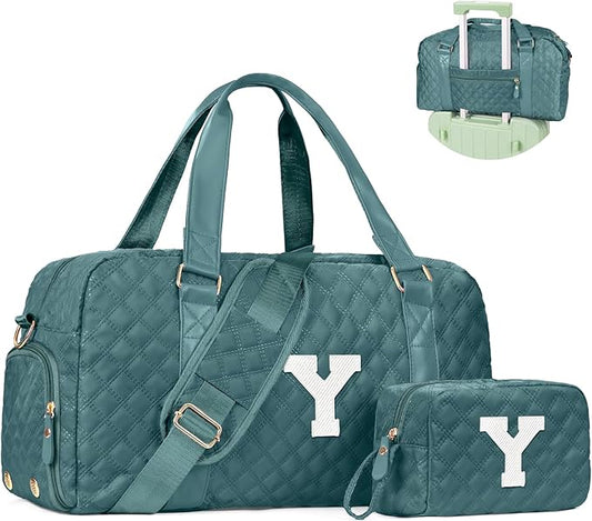 Elilier Initial Duffle Bag for Travel Women Girls Gift: Personalized Weekender bags, Dance Cheer bag Sports for Girl, Kid Gymnastics Bags, Birthday Gifts for Women Girls Kids Teens Mom Teacher