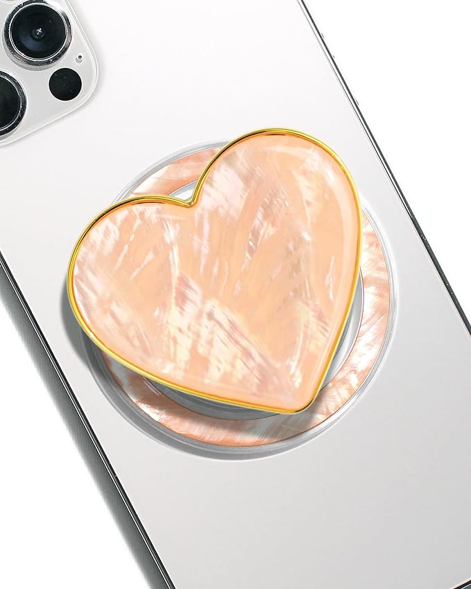 OnTheGrip Cute Natural Seashell Design Heart Shape Collapsible Mobile Phone Grip Stand Holder for Smartphone Tablet Cell Phone Accessory (Peach)