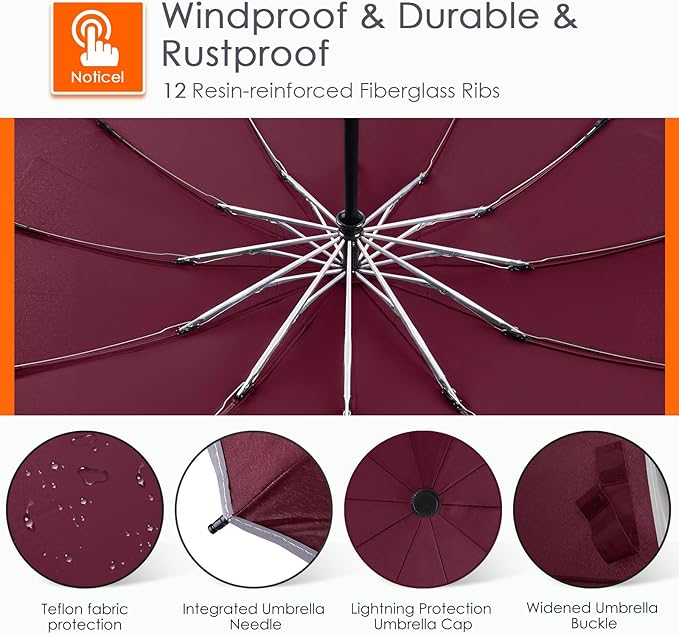Bodyguard Inverted Umbrella - Large Windproof for Rain & Sun, Compact Reverse With Reflective Stripe, Teflon-Coated for Women Men, Travel Folding With Cover Bag
