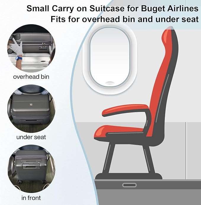 Hanke 16 Inch Underseat Carry On Luggage Hard Shell Suitcases with Wheels Mini Small Carry On Bag for Airline Approved TSA Luggage Lightweight Travel Suitcase(Graphite Grey)