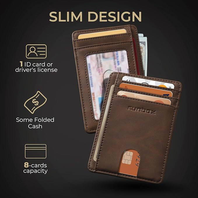 RUNBOX Slim ID Cases Minimalist Front Pocket RFID Blocking Leather Wallets for Men and Women Card Holder Wallets Gifts for men