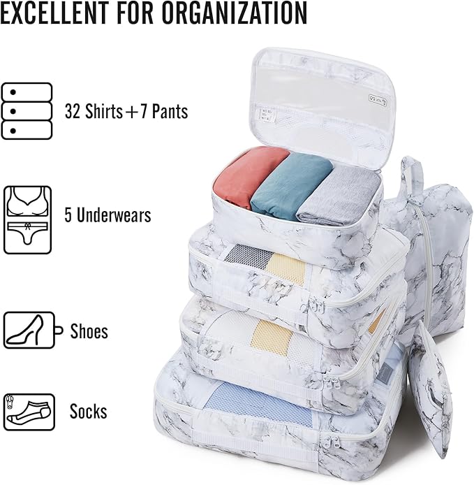 Veken 8 Set Packing Cubes for Travel Essentials, Suitcase Organizer Bags in 4 Sizes, Carry-On Luggage Accessories with Large Laundry & Hanging Toiletry Bag, Must-Have for Airplane, Road Trip & Camping