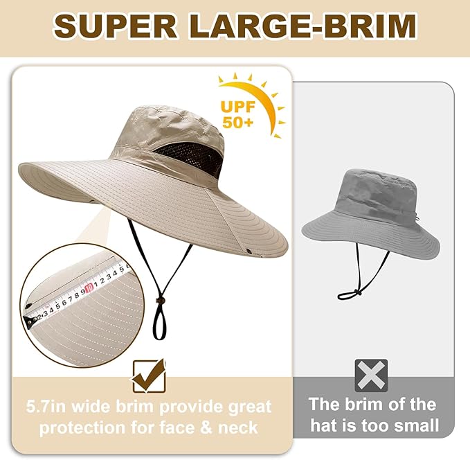 Super Wide Brim Fishing Hat for Men and Women,UPF50+ Waterproof Bucket Hat for Fishing, Hiking, Camping