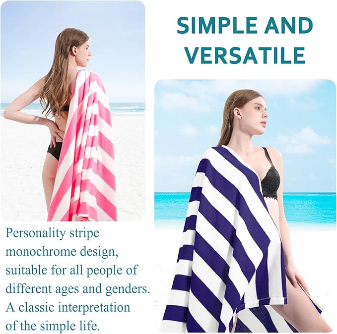 4 Packs Extra Large Bath Towels Striped Beach Towel Set Bathroom Sheets Bulk Oversized Soft Fluffy XL Big Absorbent Microfiber Blanket Turkish Hotel Shower Pool Hot Tub Toallas Baño Grandes Blue Navy