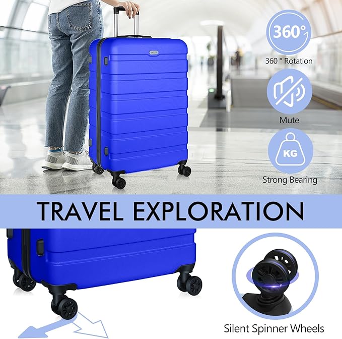AnyZip Luggage PC ABS Hardside Lightweight Suitcase with 4 Universal Wheels TSA Lock Checked-Medium 24 Inch Blue