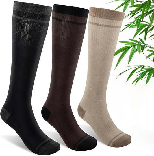 SONORAN Bamboo Viscose Compression Socks for Women & Men (3 Pairs) 15-20 mmHg Knee High Support for Nurses, Travel, Pregnant