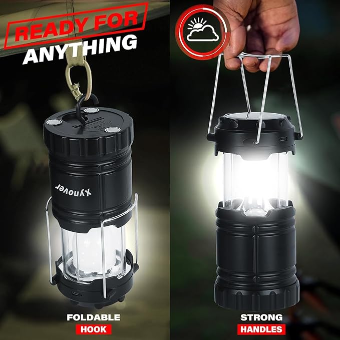 Solar Camping Lantern 4-Pack - Rechargeable LED Lights, Magnetic Base & Foldable Hanging Hook- Collapsible Lamp Battery Powered Perfect for Power Outages, Hiking, Campsites, Emergencies