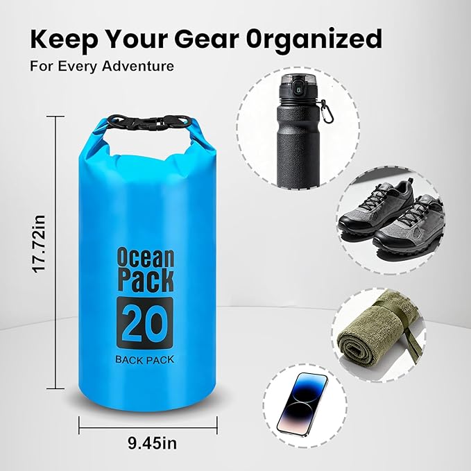 Waterproof Dry Bag – Roll Top Dry Storage Bag Backpack for Women & Men, Perfect for Kayaking, Boating, Swimming, Camping, Hiking, Backpacking & Beach (20L)