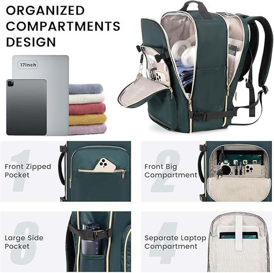 LOVEVOOK 40L Large Travel Backpack for Women Men, 17 Inch Carry on Backpack for Traveling on Airplane, Personal Item Travel Bag Airline Approved, Business Causal Weekender Backpack, Green-Black