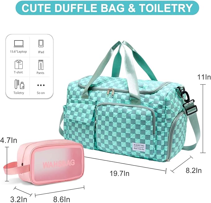 Small Gym Bag for Women, Travel Duffle Bag Carry On Weekender Bag with Shoe Compartment